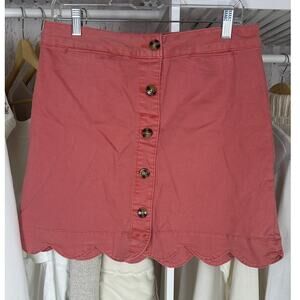 Cato Women's Size 8 Coral Denim Scalloped Hem Button Up Mini Skirt #0020